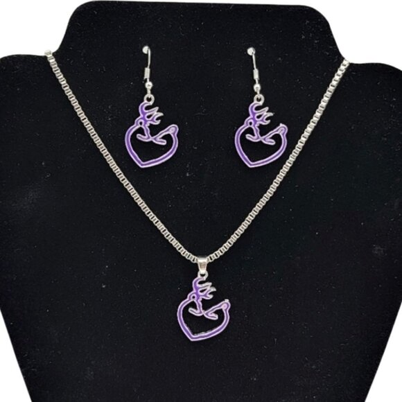 Jewelry - 3/$20 Womens Necklace Drop Earrings Set Silver Plated Deer Pendant Purple Farm